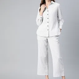 Cottinfab Women Striped Cotton Shirt with Trousers-image-40