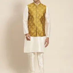 SOJANYA Men Cream-Coloured Kurta with Churidar-image-14