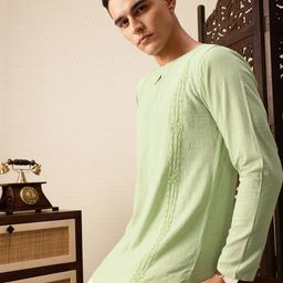 House of Pataudi Floral Embroidered Keyhole Neck Pure Cotton Jashn Kurta-image-16