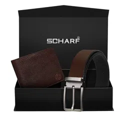 SCHARF Men Brown Genuine Leather Belt & Wallet Accessory Gift Set-image-55