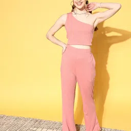 Athena Women Pretty Pink Solid Top with Trousers-image-84