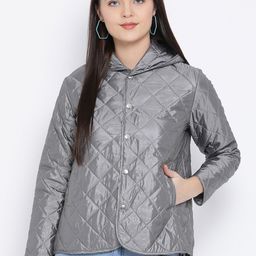 Oxolloxo Women Grey Hooded Quilted Jacket-image-25
