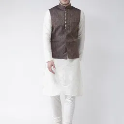 DEYANN Men White Solid Kurta with Pyjamas & Nehru Jacket-picture-18