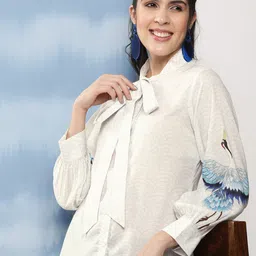 Bhama Couture Conversational Printed Tie-Up Neck Shirt Style Top-picture-31