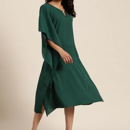 Qurvii Women Green Solid Asymmetric Kaftan Dress-image-51