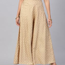 Juniper Women Beige Printed Flared Palazzos-20