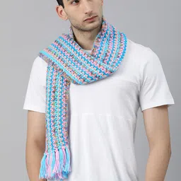 Magic Needles Blue & Pink Scarf With Tassels-image-97