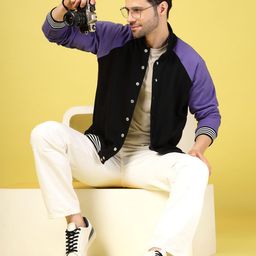 Rigo Men Mandarin Collar Colourblocked Fleece Casual Varsity Jacket-picture-21