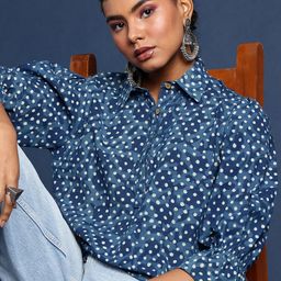 Taavi Printed Bishop Sleeves Indigo Pure Cotton Shirt Style Top-picture-42