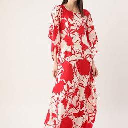 Cottinfab Red & White Maxi Printed Kaftan Style Nightdress-picture-14
