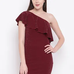 RIVI Women Burgundy Solid Sheath Dress-image-9