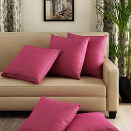 SWAYAM Magenta Set of 5 Solid Square Cushion Covers-16