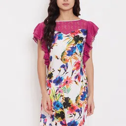 The Kaftan Company White & Pink Printed Nightdress-image-72