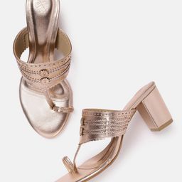 House of Pataudi Open Toe Woven Design Block Heels-43
