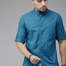 Roadster Men Teal Blue Regular Fit Solid Sustainable Casual Shirt-image-81