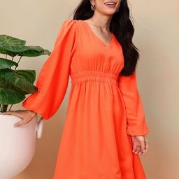 Mast & Harbour Gathers Ruched Waist Puff Sleeve A-Line Dress-picture-21