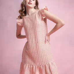 DressBerry Chevron Striped Flutter Sleeve Crochet A-Line Dress-picture-33