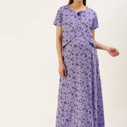 Nejo Printed Maxi Cotton Maternity Nightdress-image-93
