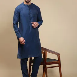 WHITE HEART Band Collar Jacquard Straight Kurta-image-79