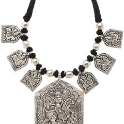 Bamboo Tree Jewels Silver-Toned & Black Handcrafted Necklace-1