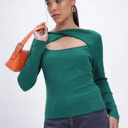 glitchez Twisted Edge Cut-Out Ribbed Fitted Top-image-50