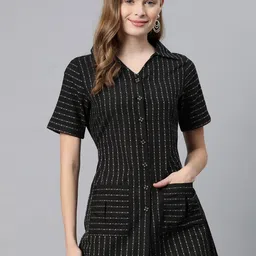 Cottinfab Striped Monochrome Cotton Shirt Style Longline Top-image-20