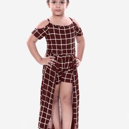 Naughty Ninos Girls Brown & White Checked Maxi Dress-image-61