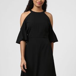 Harpa Women Black Solid Fit and Flare Dress-image-40
