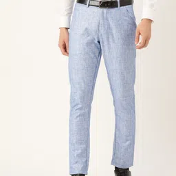SOJANYA Men Blue Checked Smart Fit Formal Trousers-image-84