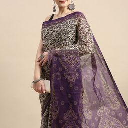 SHANVIKA Floral Pure Cotton Block Print Saree-image-9