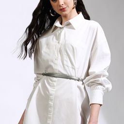 Tokyo Talkies Women Solid Cotton Shirt Dress-image-83