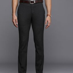 Raymond Men Dark Grey Checked Slim Fit Mid-Rise Formal Trousers-image-84
