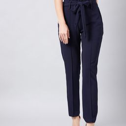 Athena Women Blue Smart Slim Fit Peg Trousers-picture-34