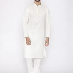 Manyavar Men White Solid Kurta with Pyjamas-image-48