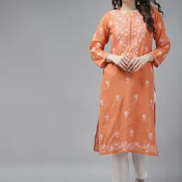 ADA Cotton Chikankari Embroidered Sustainable Cotton Kurta-image-4