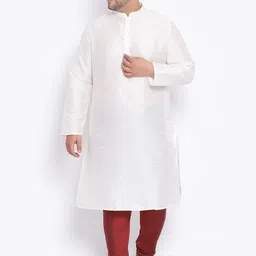 KISAH PLUS Men White Solid Straight Kurta-20