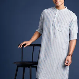 Taavi Men Woven Legacy Pure Cotton Striped Kurta with Trousers-image-56