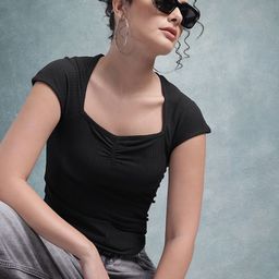 The Roadster Life Co. Self-Design Ruched Effect Extended Sleeves Crop Fitted Top-picture-27
