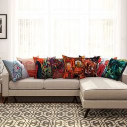 SEJ by Nisha Gupta Multicoloured Set of 8 Printed 16" x 16" Square Cushion Covers-7