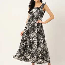 Deewa Ethnic Motifs Print Georgette Fit & Flare Maxi Dress-picture-21