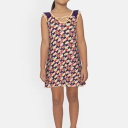 SINI MINI Girls Beige & Red Printed Nightdress-image-10
