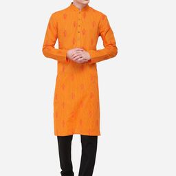 azania Men Orange Striped Straight Kurta-image-95