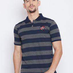 Austin wood Men Navy Blue Striped Polo Collar T-shirt-image-46