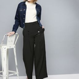 Harpa Women Black Smart Regular Fit Solid Parallel Trousers-image-36