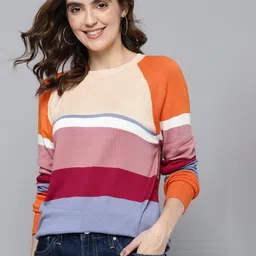 Mast & Harbour Women Raglan Sleeve Striped Pullover-picture-32