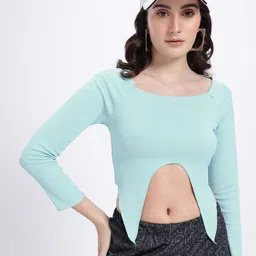 glitchez Rosy Ribs Asymmetric Fitted Crop Top-image-25