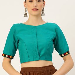 tantkatha Turquoise Blue Solid Saree Blouse-image-14