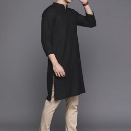 Indo Era Men Black Solid Kurta-image-81