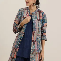 Libas Round Neck Sleeveless Top With Palazzo With Printed Jacket-image-20