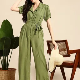 Mast & Harbour Puff Sleeves Basic Jumpsuit Comes With a Belt-image-59